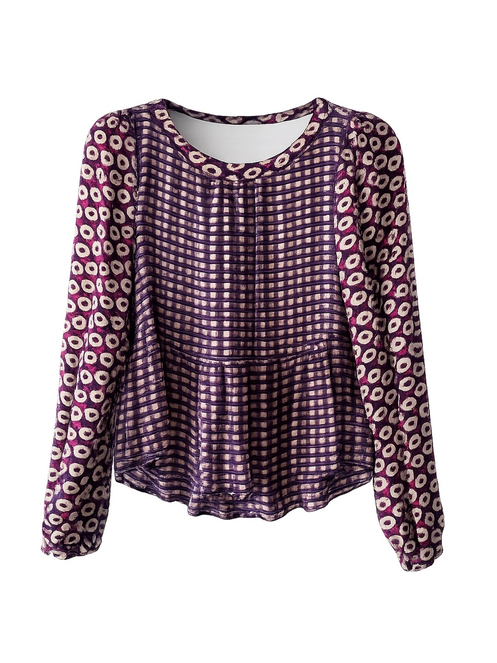 Maeve by Anthropologie Mixed Print Peplum Blouse Boho Chic Long Sleeve Top Small